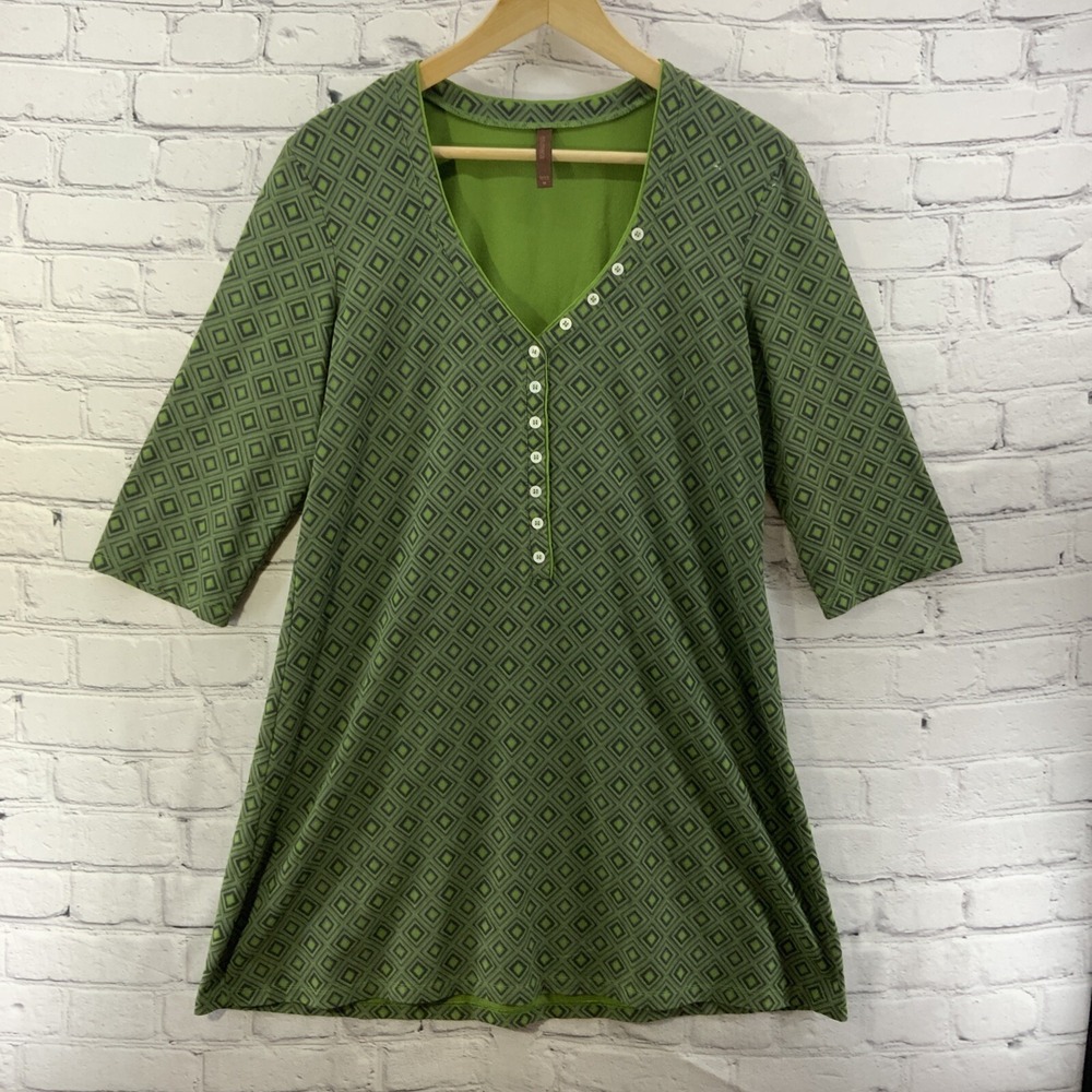 Shimera Blouse Womensβ Sz M Green Geometric Print Tunic Length
